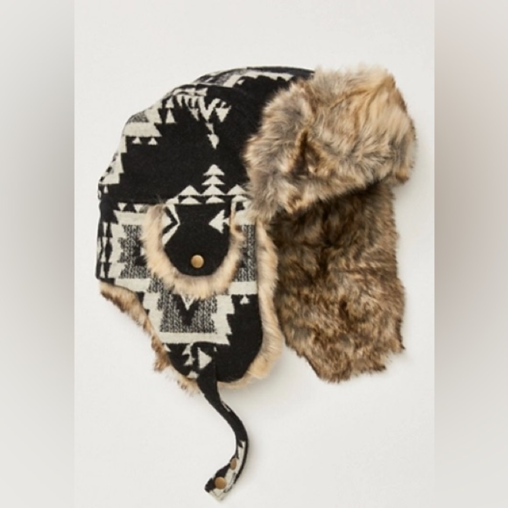 Pendleton Black & Cream Patterned Faux-Fur Trapper Hat